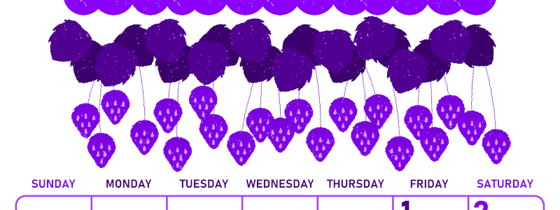 2026年5月縦型日曜始まり いちごイラストのかわいいA4無料パープルのカレンダー(2026-01010510)