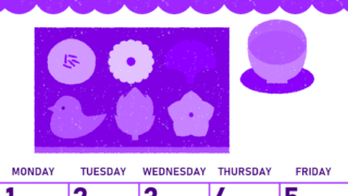 2026年6月縦型日曜始まり 和菓子イラストのかわいいA4無料パープルのカレンダー(2026-01010610)