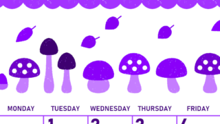 2026年9月縦型日曜始まり 秋の季節イラストがかわいいA4無料パープルのカレンダー(2026-01010910)