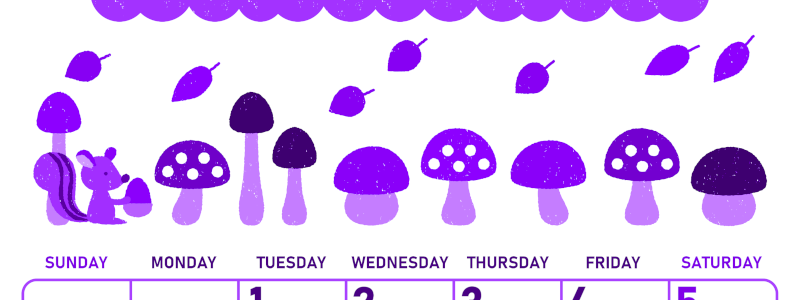 2026年9月縦型日曜始まり 秋の季節イラストがかわいいA4無料パープルのカレンダー(2026-01010910)