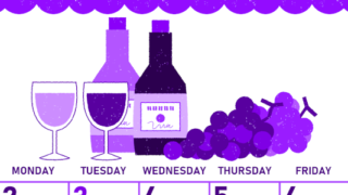 2026年11月縦型日曜始まり ぶどうイラストのかわいいA4無料パープルのカレンダー(2026-01011110)