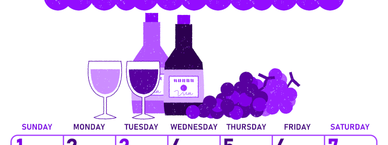 2026年11月縦型日曜始まり ぶどうイラストのかわいいA4無料パープルのカレンダー(2026-01011110)