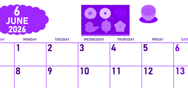 2026年6月横型日曜始まり 和菓子イラストのかわいいA4無料パープルのカレンダー(2026-01010600)
