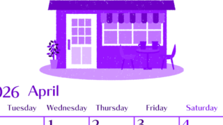 2026年4月縦型月曜始まり 新生活イラストのおしゃれA4無料パープルのカレンダー(2026-01020411)