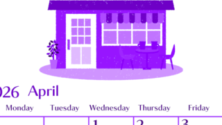 2026年4月縦型日曜始まり 新生活イラストのおしゃれA4無料パープルのカレンダー(2026-01020410)