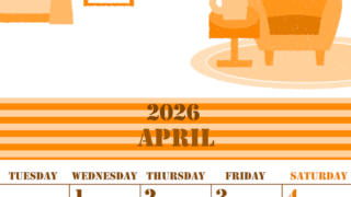 2026年4月縦型月曜始まり 新生活イラストのかわいいA4無料オレンジのカレンダー(2026-01030411)