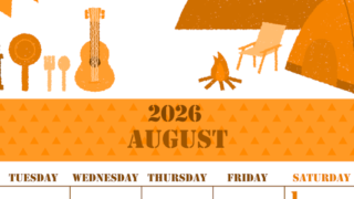 2026年8月縦型月曜始まり 夏休みイラストのかわいいA4無料オレンジのカレンダー(2026-01030811)