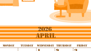 2026年4月縦型日曜始まり 新生活イラストのかわいいA4無料オレンジのカレンダー(2026-01030410)