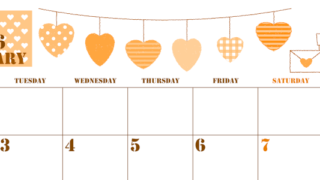 2026年2月横型月曜始まり ラブレターイラストのかわいいA4無料オレンジのカレンダー(2026-01030201)