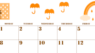 2026年6月横型日曜始まり 虹イラストのかわいいA4無料オレンジのカレンダー(2026-01030600)