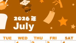 2026年7月縦型月曜始まり 織姫彦星イラストのかわいいA4無料オレンジのカレンダー(2026-01040711)