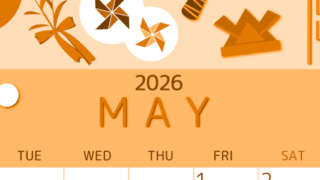 2026年5月縦型月曜始まり イベントイラストのかわいいA4無料オレンジのカレンダー(2026-01050511)