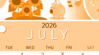 2026年7月縦型月曜始まり 蚊取り線香イラストのかわいいA4無料オレンジのカレンダー(2026-01050711)