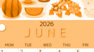 2026年6月縦型日曜始まり すいかイラストのかわいいA4無料オレンジのカレンダー(2026-01050610)