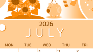 2026年7月縦型日曜始まり 蚊取り線香イラストのかわいいA4無料オレンジのカレンダー(2026-01050710)