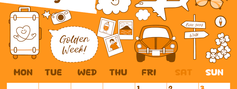 2026年5月縦型月曜始まり GWイラストのかわいいA4無料オレンジのカレンダー(2026-01060511)