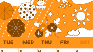 2026年6月縦型月曜始まり 季節イラストのかわいいA4無料オレンジのカレンダー(2026-01060611)