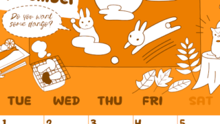 2026年9月縦型月曜始まり 森の動物イラストがかわいいA4無料オレンジのカレンダー(2026-01060911)