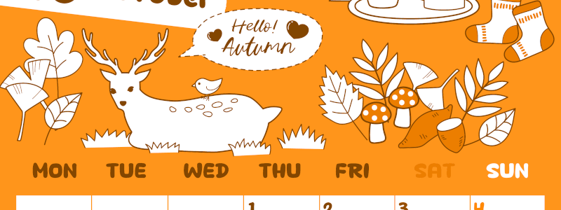 2026年10月縦型月曜始まり 鹿のイラストがかわいいA4無料オレンジのカレンダー(2026-01061011)