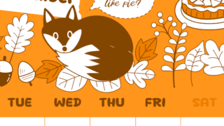 2026年11月縦型月曜始まり アップルパイのイラストがかわいいA4無料オレンジのカレンダー(2026-01061111)