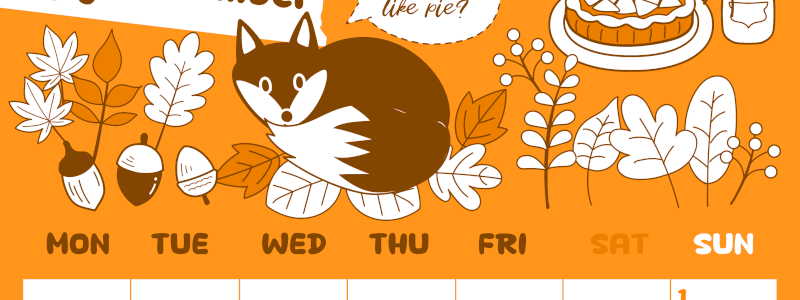 2026年11月縦型月曜始まり アップルパイのイラストがかわいいA4無料オレンジのカレンダー(2026-01061111)