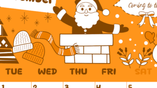 2026年12月縦型月曜始まり サンタのイラストがかわいいA4無料オレンジのカレンダー(2026-01061211)