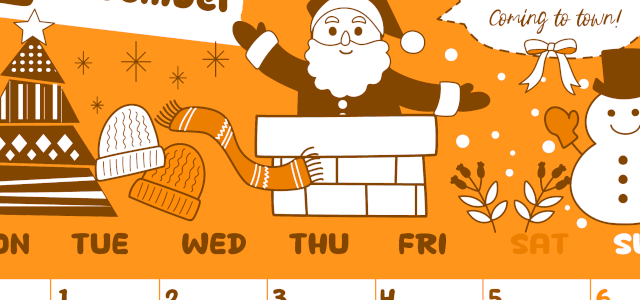 2026年12月縦型月曜始まり サンタのイラストがかわいいA4無料オレンジのカレンダー(2026-01061211)