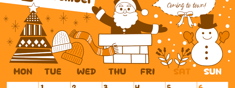 2026年12月縦型月曜始まり サンタのイラストがかわいいA4無料オレンジのカレンダー(2026-01061211)