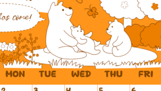 2026年3月縦型日曜始まり ポップかわいい白熊イラストのA4無料オレンジのカレンダー(2026-01060310)