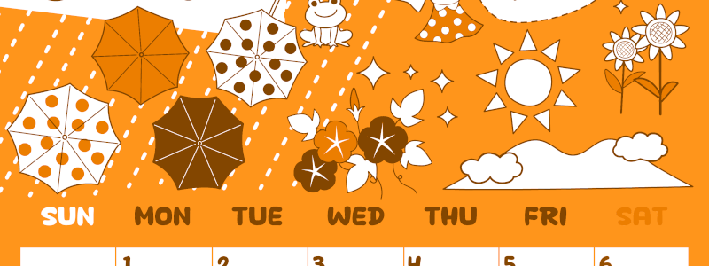 2026年6月縦型日曜始まり 季節イラストのかわいいA4無料オレンジのカレンダー(2026-01060610)