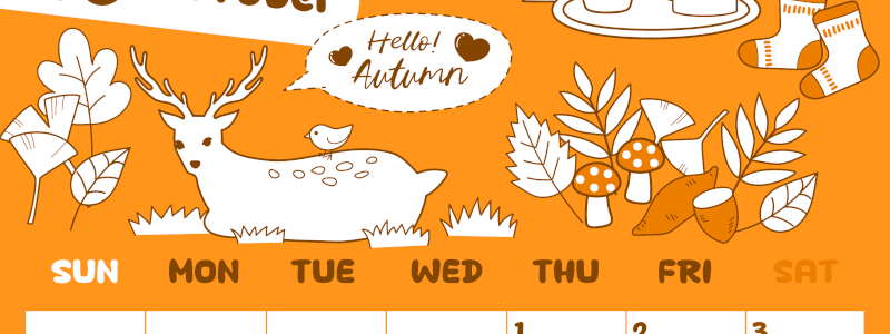 2026年10月縦型日曜始まり 鹿のイラストがかわいいA4無料オレンジのカレンダー(2026-01061010)