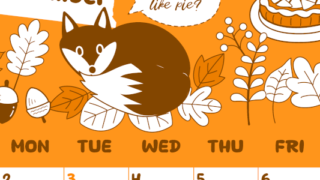 2026年11月縦型日曜始まり アップルパイのイラストがかわいいA4無料オレンジのカレンダー(2026-01061110)