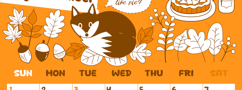 2026年11月縦型日曜始まり アップルパイのイラストがかわいいA4無料オレンジのカレンダー(2026-01061110)