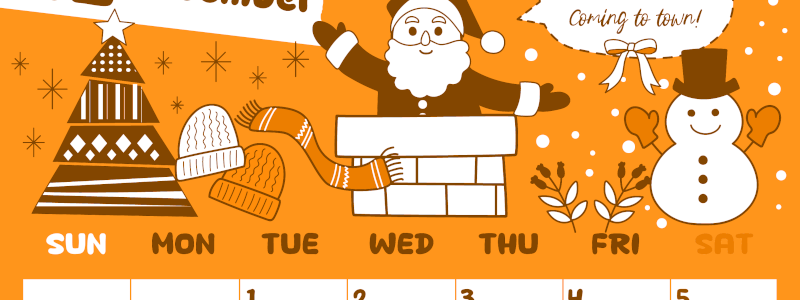 2026年12月縦型日曜始まり サンタのイラストがかわいいA4無料オレンジのカレンダー(2026-01061210)