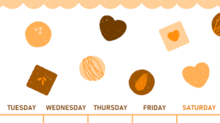 2026年2月縦型月曜始まり チョコのイラストがかわいいA4無料オレンジのカレンダー(2026-01070211)