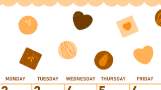 2026年2月縦型日曜始まり チョコのイラストがかわいいA4無料オレンジのカレンダー(2026-01070210)