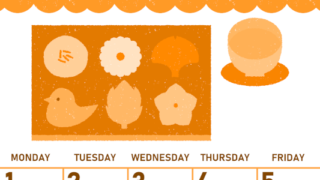 2026年6月縦型日曜始まり 和菓子イラストのかわいいA4無料オレンジのカレンダー(2026-01070610)