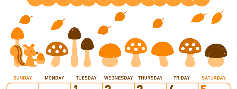 2026年9月縦型日曜始まり 秋の季節イラストがかわいいA4無料オレンジのカレンダー(2026-01070910)