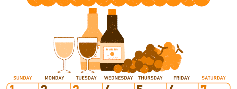 2026年11月縦型日曜始まり ぶどうイラストのかわいいA4無料オレンジのカレンダー(2026-01071110)