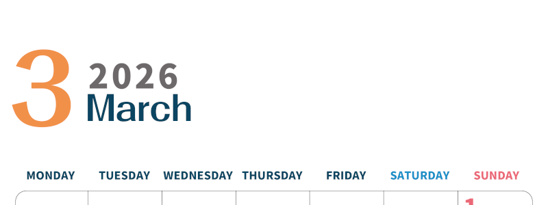 2026年3月縦型月曜始まり 書き込みしやすい文字が大きなA4無料シンプルなカレンダー(2026-01090311)