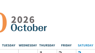 2026年10月縦型月曜始まり 書き込みしやすい文字が大きなA4無料シンプルなカレンダー(2026-01091011)