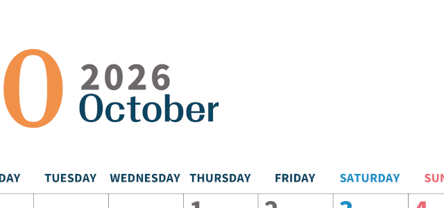 2026年10月縦型月曜始まり 書き込みしやすい文字が大きなA4無料シンプルなカレンダー(2026-01091011)