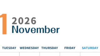 2026年11月縦型月曜始まり 書き込みしやすい文字が大きなA4無料シンプルなカレンダー(2026-01091111)