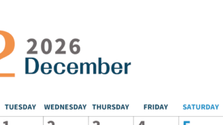 2026年12月縦型月曜始まり 書き込みしやすい文字が大きなA4無料シンプルなカレンダー(2026-01091211)