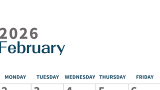2026年2月縦型日曜始まり 書き込みしやすい文字が大きなA4無料シンプルなカレンダー(2026-01090210)