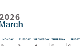 2026年3月縦型日曜始まり 書き込みしやすい文字が大きなA4無料シンプルなカレンダー(2026-01090310)