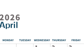 2026年4月縦型日曜始まり 書き込みしやすい文字が大きなA4無料シンプルなカレンダー(2026-01090410)