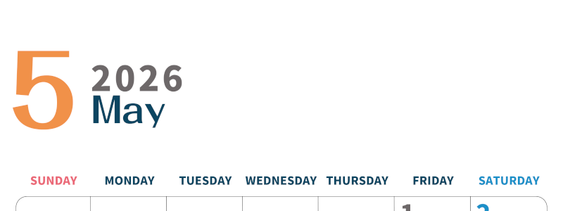 2026年5月縦型日曜始まり 書き込みしやすい文字が大きなA4無料シンプルなカレンダー(2026-01090510)