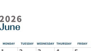 2026年6月縦型日曜始まり 書き込みしやすい文字が大きなA4無料シンプルなカレンダー(2026-01090610)