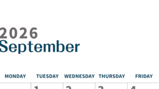 2026年9月縦型日曜始まり 書き込みしやすい文字が大きなA4無料シンプルなカレンダー(2026-01090910)